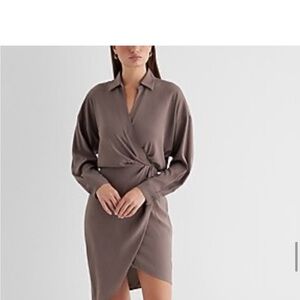 Express V-Neck Surplice Asymmetrical Mini Portofino Shirt Dress M